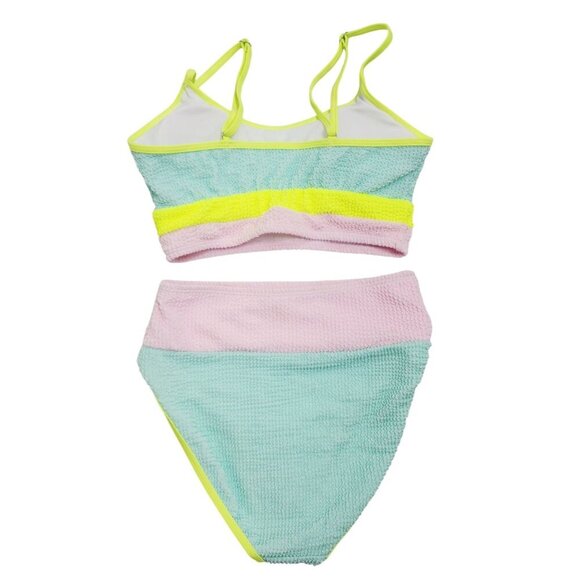 Pastel Colorblock Womens Swimsuit Textured Bikini Set Adjustable Straps Size XS - Picture 2 of 5